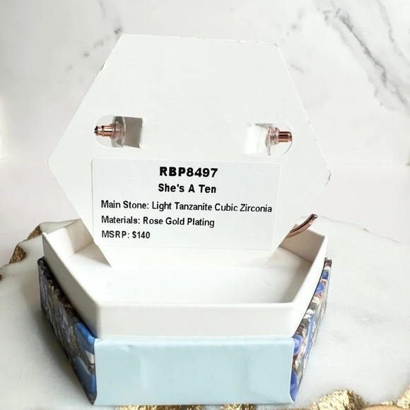 Bomb Party December Tanzanite Hoop Earrings Rose Gold Plating RBP8497 NWT - Picture 3 of 3